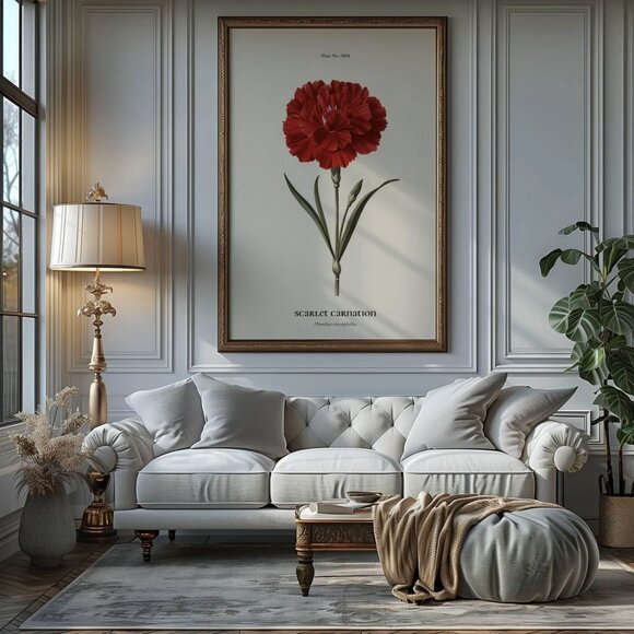 Original Vintage Red Carnation Art Print + Digital Copy, Ohio State Flower - Picture 3 of 10